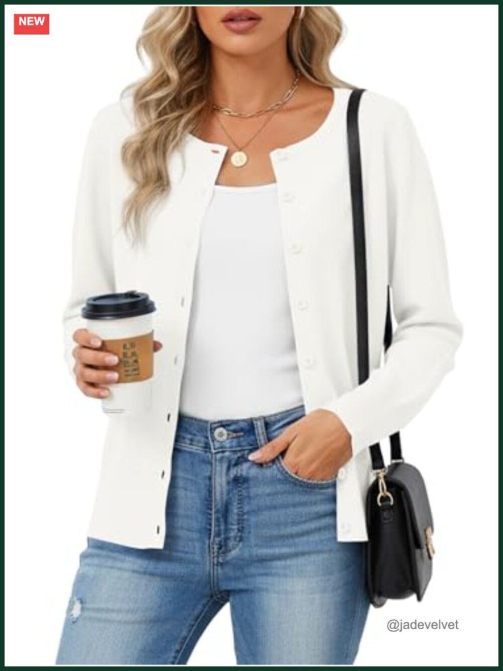 Women's Lightweight Button Front Crewneck Cardigan Sweater Long Sleeve